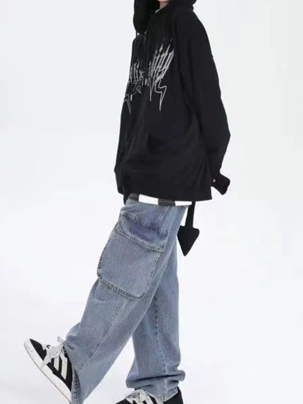 Men's Devil Styling Wing Print Fleece Oversized Hoodie-3