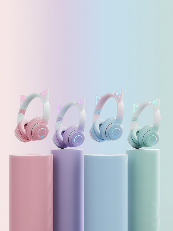 Luminous Gradient Cat Ear Bluetooth Headphone With Mic-1